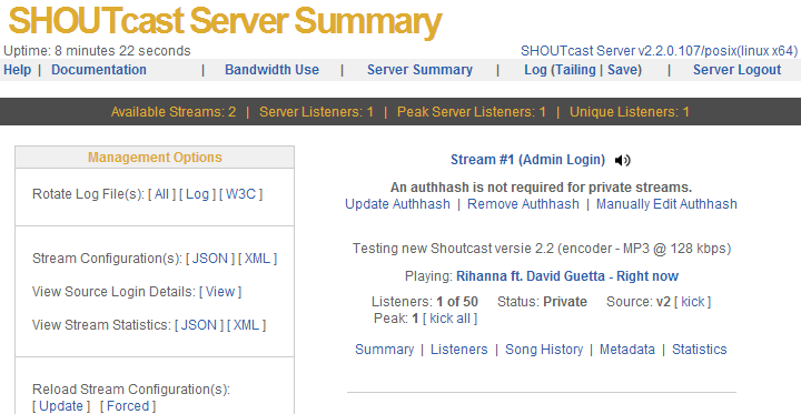shoutcastv2-2 server stream