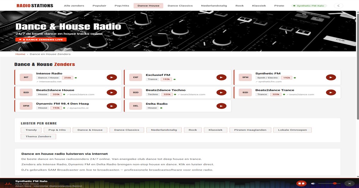 RadiozendersLuisteren.nl — gratis radio portal per genre.