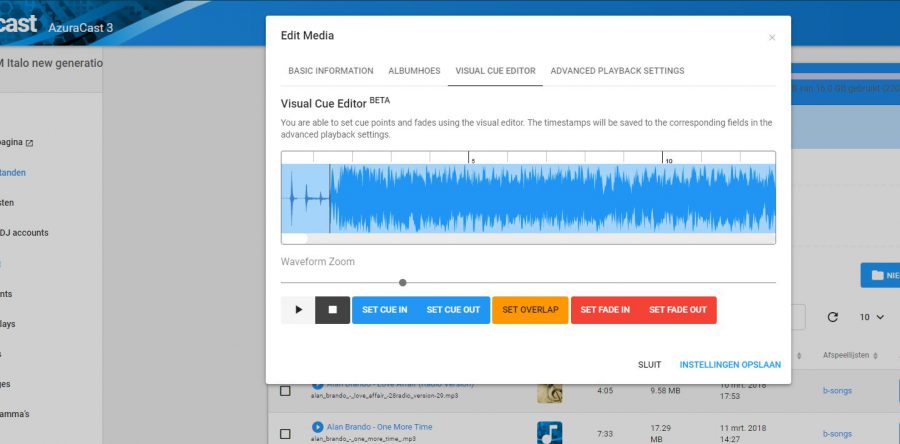 Nieuwe functie AzuraCast Visual Cue Editor BETA