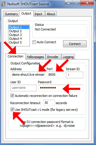 SHOUTcast encoder port address