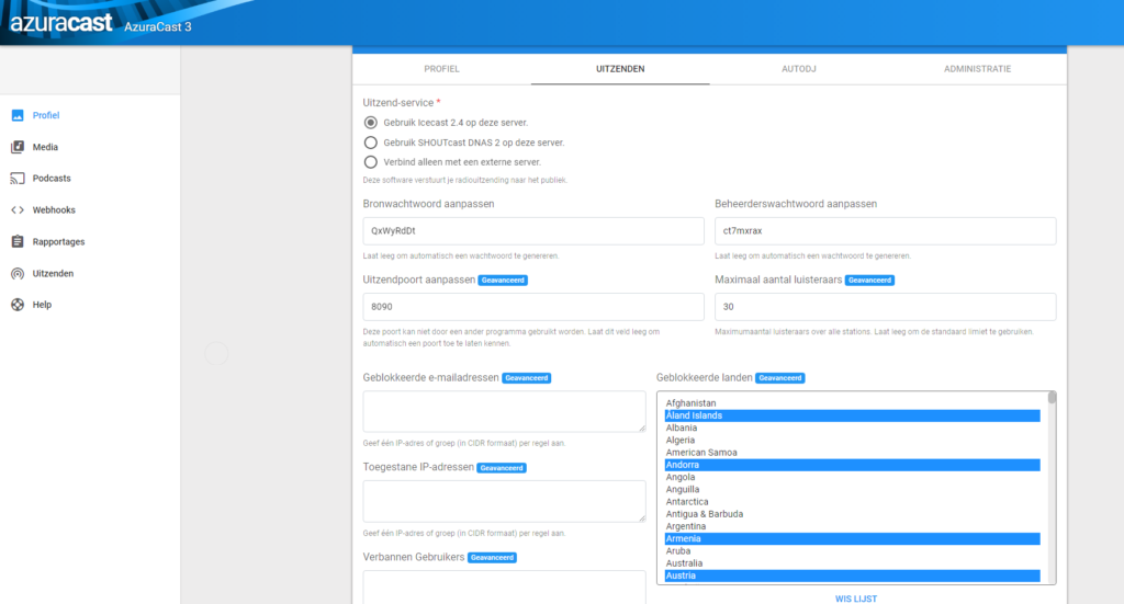 Geo blocking audio streaming server