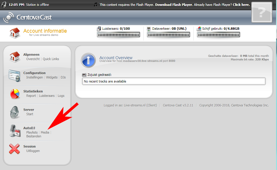 Media autodj Centovacast koppelen muziek aan playlist
