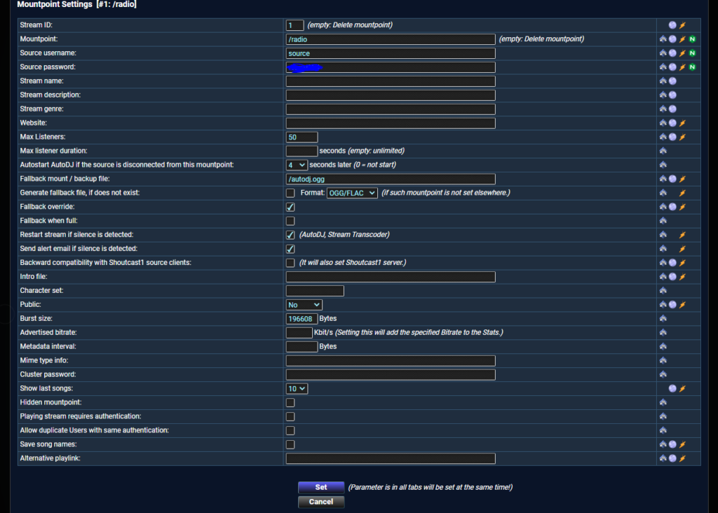 MSCP pro paneel, stilte detectie scherm voor audio streaming met icecast en SHOUTcast server