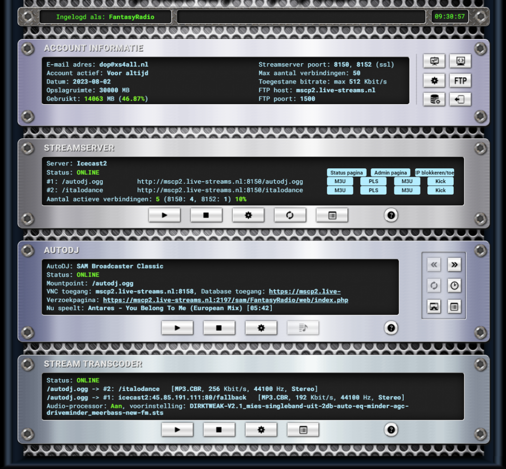 Linux radio server online Sam RadioBoss Hosting playout