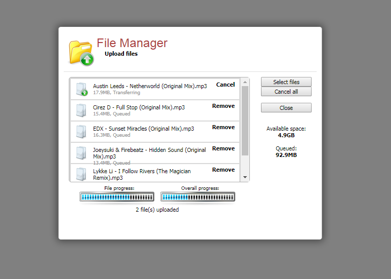 mp3 files uploaden via centovacast paneel