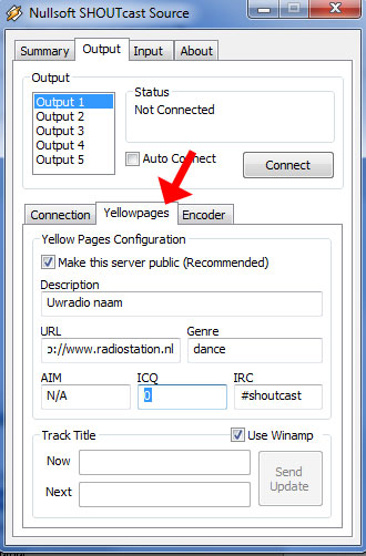 SHOUTcast server instellingen streamen
